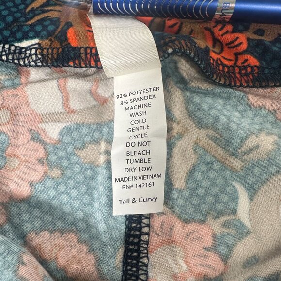 LuLaRoe Vintage Flowers Grannycore Blue Orange Brown Leggings Tall & Curvy TC - Picture 3 of 5